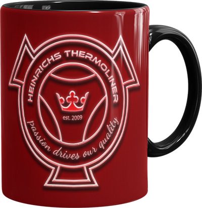 Bild zeigt Heinrichs Thermoliner Kaffeetasse mit Logo