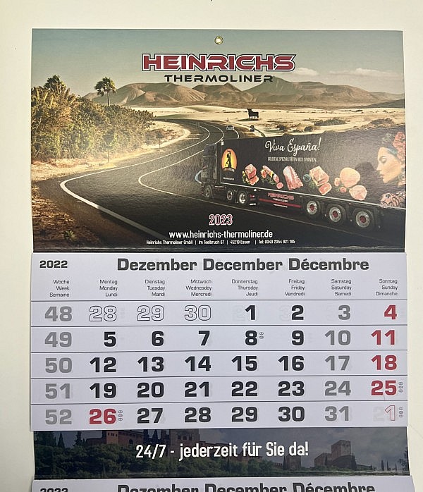 Bild zeigt Heinrichs Thermoliner Kalender 2023 mit einem Monat